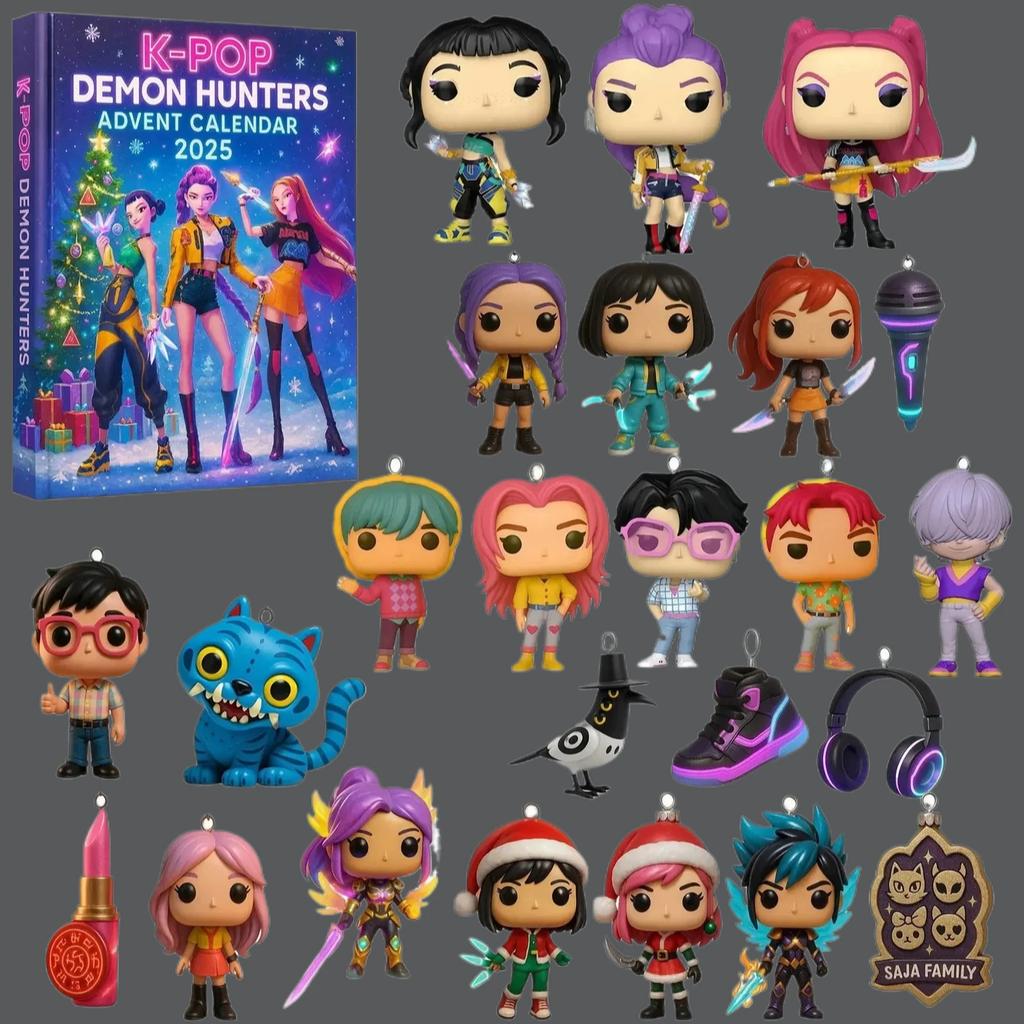 @Kpop Demon Hunters Calendário de Advento de Natal Huntrix Rumi Mira Zoey SAJA Boys Tigre Derp Decorações de Véspera de Ano Novo Presentes