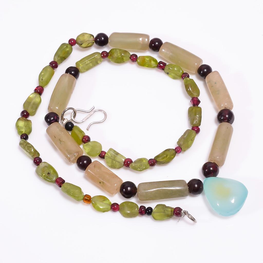 Peru Chalcedony Vesonite Garnet Gemstone Beads Necklace 3-18 Mm 18" UB-8028 UB-8028