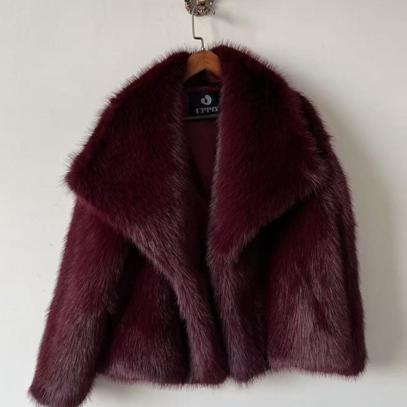 Damen Reverskragen Langarm Kunstpelzmantel Lockerer Schnitt Streetwear Pelzjacke
