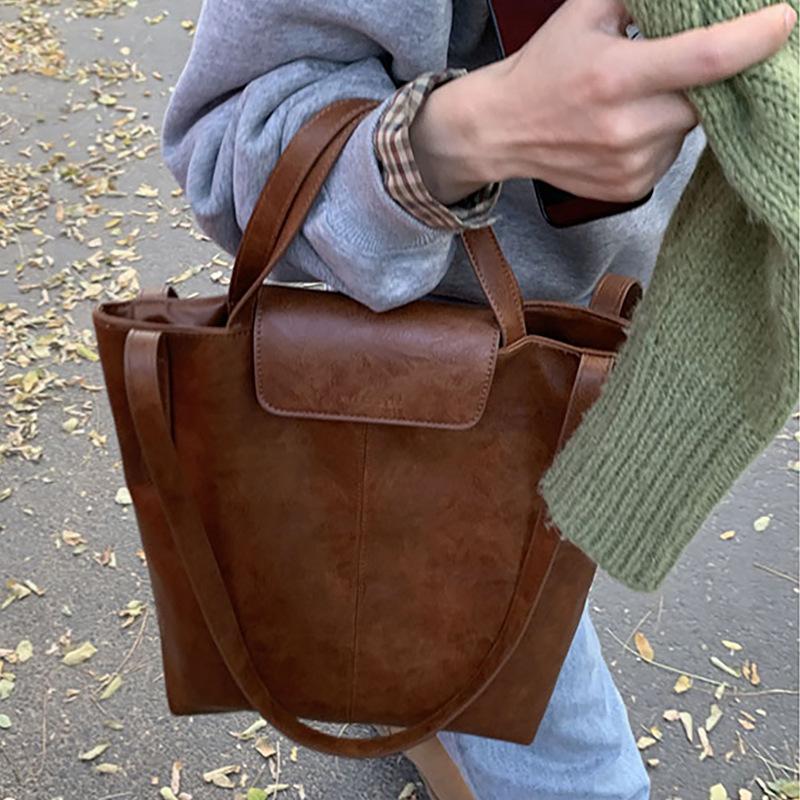 Tote Bag Fashion Women'S Bag Bucket Bag Retro Large Capacity Shoulder Underarm Bag Luggage