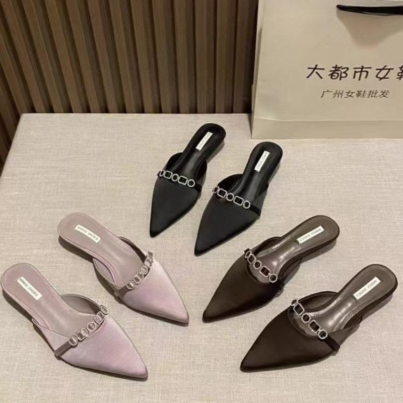 Fashion New Women's Designer  Pointed Toe Crystal Woman Slippers Elegant Fashion Heeled Shoes Slingback Cozy Women Sandals Trend Femme