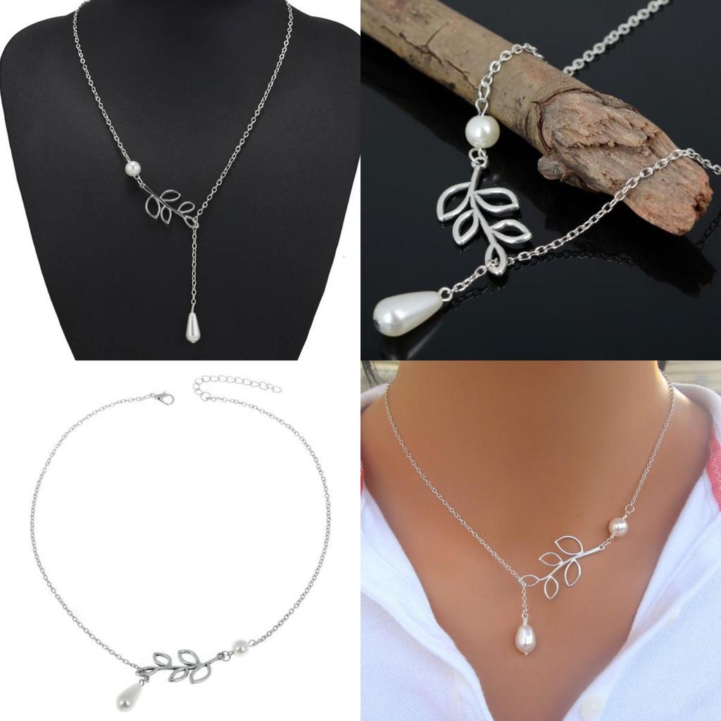 Elegant Pearl Drop Leaf Necklace In Alloy For Fashionable Women And Trendy Styles