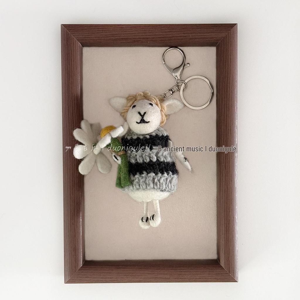Blonde Flower Wool Felt Lamb Doll Pendant - Bag Charm, Keychain, Car Ornament