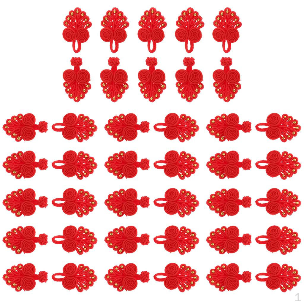20 Pairs Chinese Knot Frog Buttons With Beads For Cheongsam