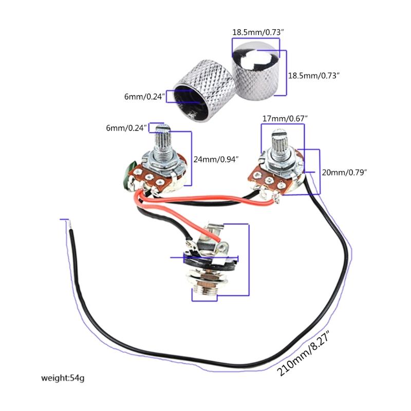 1V 1T Wiring Kit, 3 Way A500K Wiring Harness Prewired Guitar Wiring Hareness for Electric Guitar Bass Repair Replacement