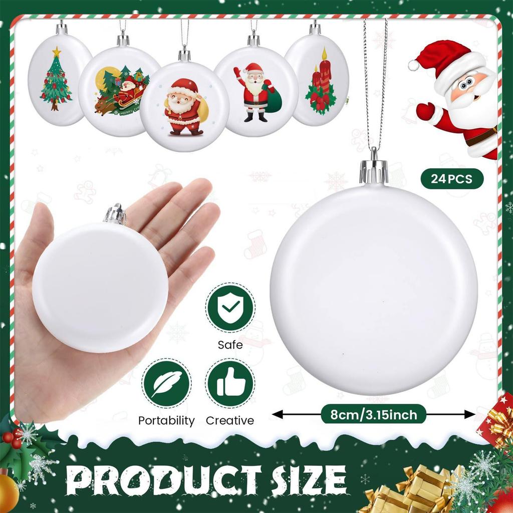 Christmas Tree Decoration Balls 12-pieces White Paintable Flat Sphere Blank White Ornaments Balls For Crafts Drawing For Indoor