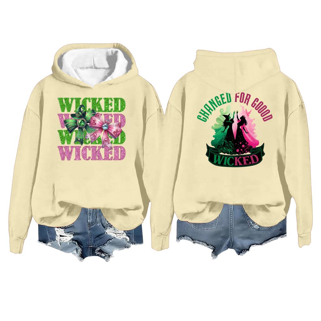 Women's Casual Long Sleeve Pullover Witch Print Hooded Sweatshirt