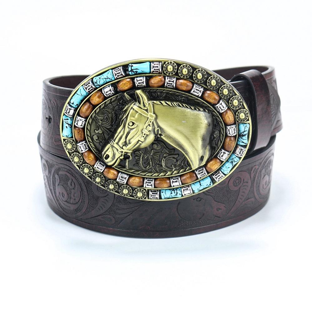 Мужской Вестерн Джинсовый Пояс-Шлейка Бычья Голова Большая Пластина Пряжка Винтаж Хип-Хоп Уличный Панк ПУ Пояс 110cm