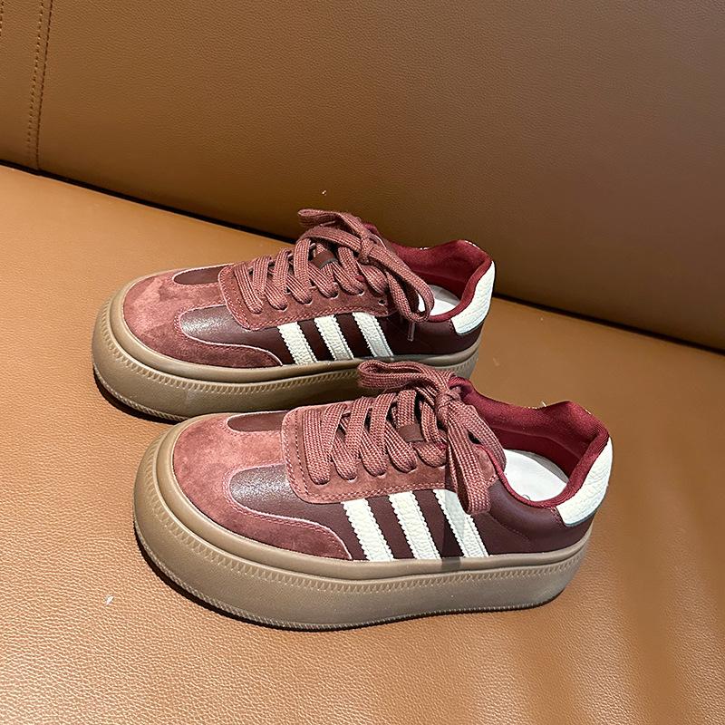 

Ankola red platform leather training shoes women s shoes 2025 autumn and winter new versatile retro board shoes casual sports shoes 35