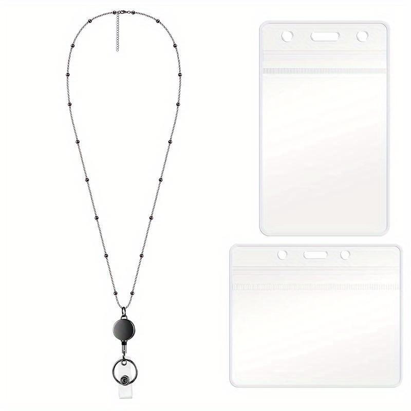 Porte-badges rétractable Lanière Porte-cartes d'identité Chaîne Colliers Porte-clés Clip pour Femmes Hommes Employé Vente en gros noir