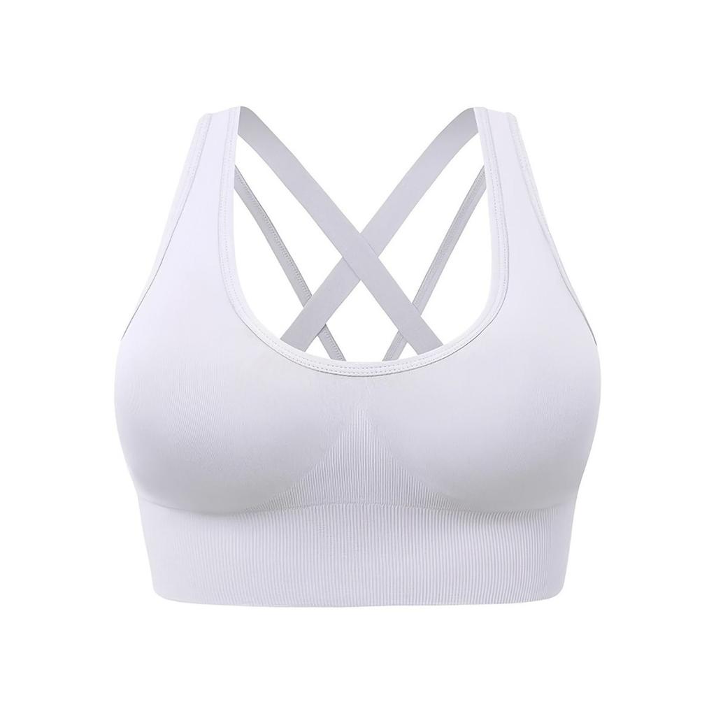 Women's Sports Bra - Medium Support Cross Back Design, Non Removable Thick Coaster, Breathable Medium Elasticity Solid Color Yoga Fitness