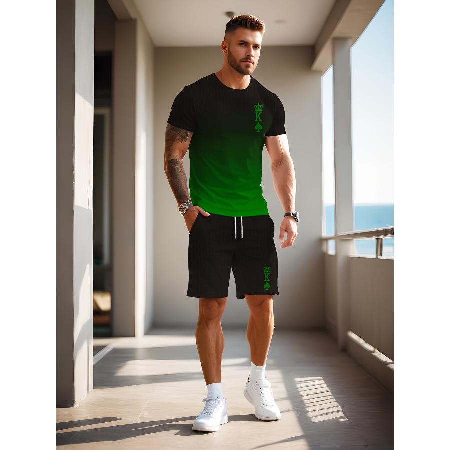 T-shirt da Uomo Manica Corta Pantaloncini Set Due Pezzi Stile Resort Moda Estate Stampa 3D