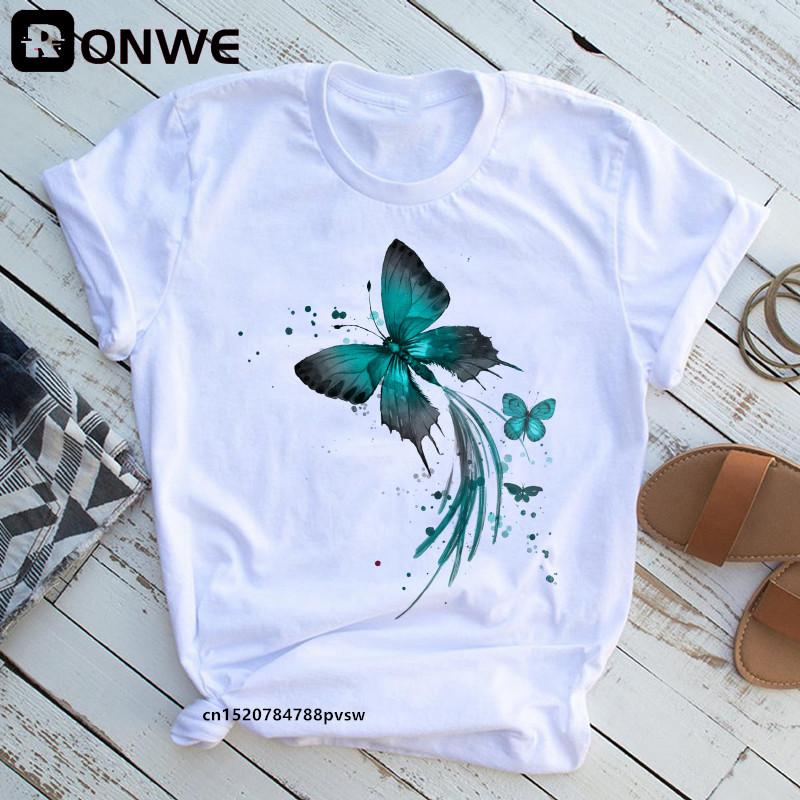 Woman Butterfly Tree 3D Print Harajuku Summer Tshirts Casual Round Neck Short Slee Top T- Shirt