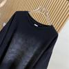 Women's Spring Summer Thin Plus Size  Black Loose Fake Two Piece Long Sleeve T-shirt Round Neck Coat