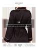 Women's Pure Black Faux Silk Bathrobe and Pajama Set with Turn-Down Collar