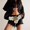 Rivet Wide Boho Disc Belt Exaggerated Carved Buckle Waist Belt Western Leather Waistband  Lady