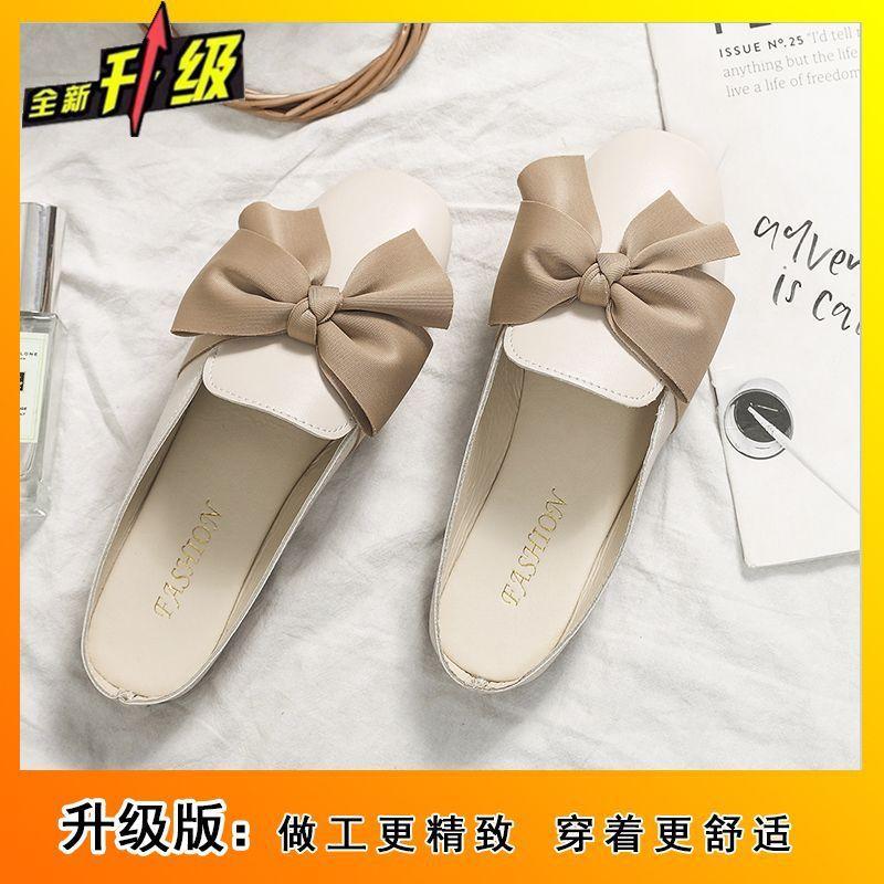 Flat bottom outer wear fashionable versatile bow single shoes 2025 spring and summer girl heart lazy net red bag head half slippers woman