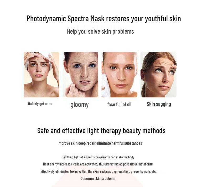 Seven-color LED Beauty Mask for Acne Removal, Whitening, and Rejuvenation with LED Neck Mask