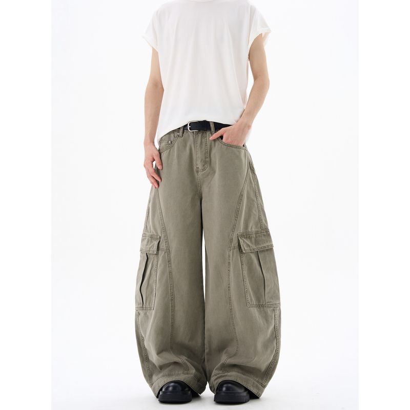 Kisko American High Street Deconstructed Design Multi-Pocket Cargo Pants Unisex High-End Wide-Leg Casual Scimitar Pants