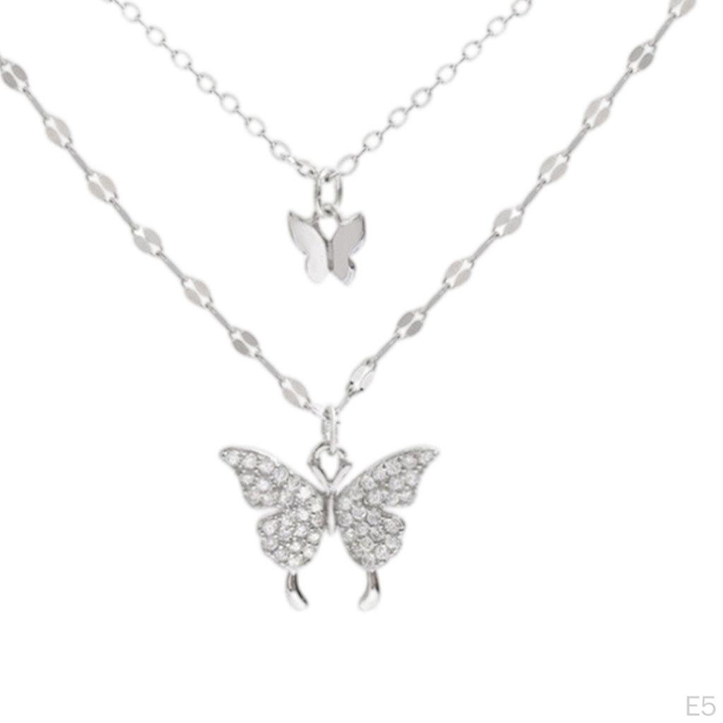 Butterfly Necklace Dainty Exquisite Double Layer Pendant Jewelry for Wedding Party