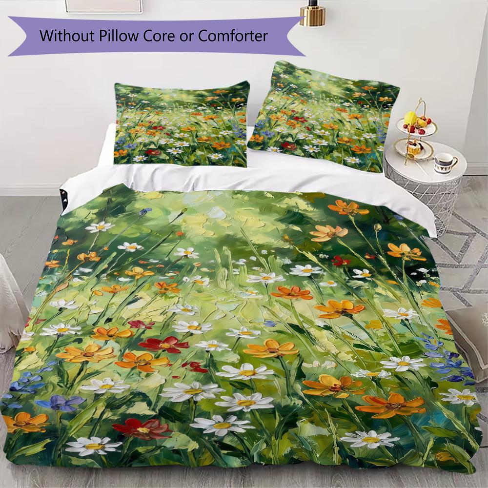 Healing Flower Pattern Bedding uilt Set uilt Cover Pillowcase Home Decoration Birthday Gift (1 * duvet cover + 2 * pillowcase without core)