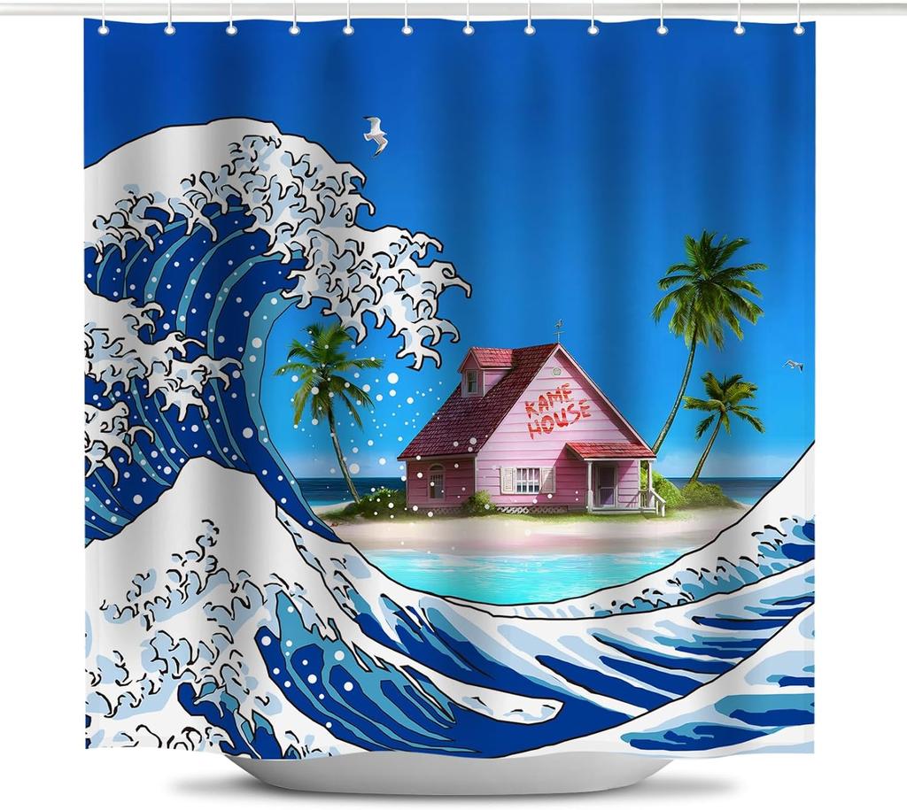 Cortina de Ducha de Anime - Thousand Sunny, Arte Ukiyo-e de Oda, Poliéster Impermeable, 12 Ganchos, Decoración de Baño