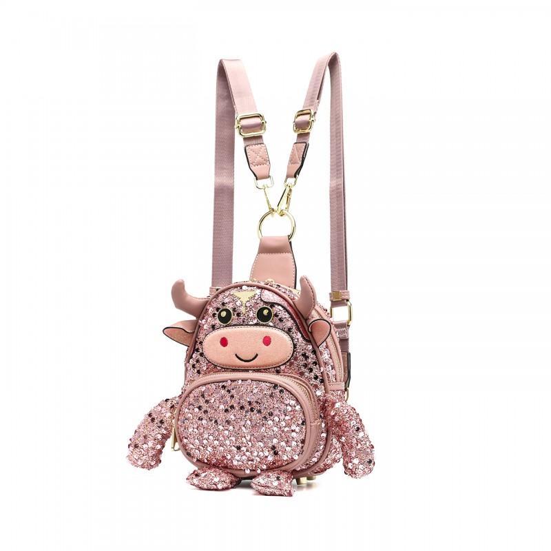 Womens Multi-functional Fashion Sequins Backpack Cute Cartoon Chest Bag Daily Use
