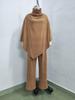 European & American Women's Fall/Winter Fleece Stand-up Collar Cape and Wide-leg Pants Set
