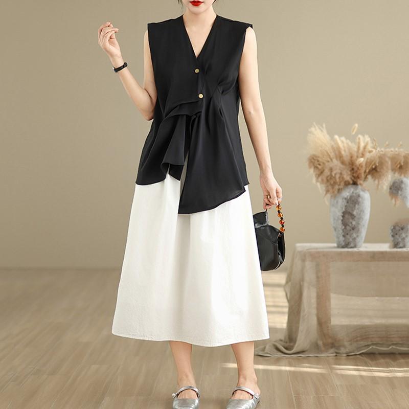 sleeveless oversized vintage blouse Casual loose summer tank tops women button up shirt
