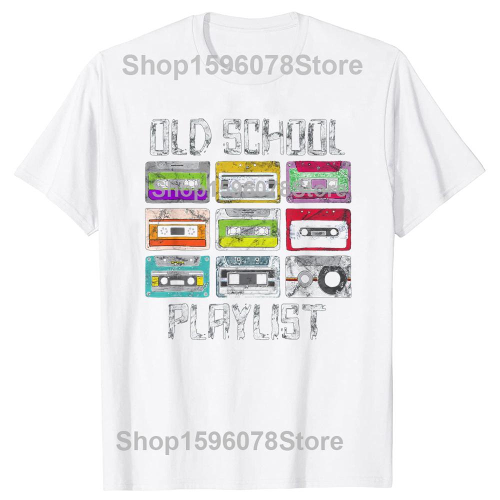 Vintage Retro Music Cassette Tapes Mixtape 80s and 90s T Shirts Men Cotton Humor Tee Shirt Short Sleeve Unisex Loose Clothing