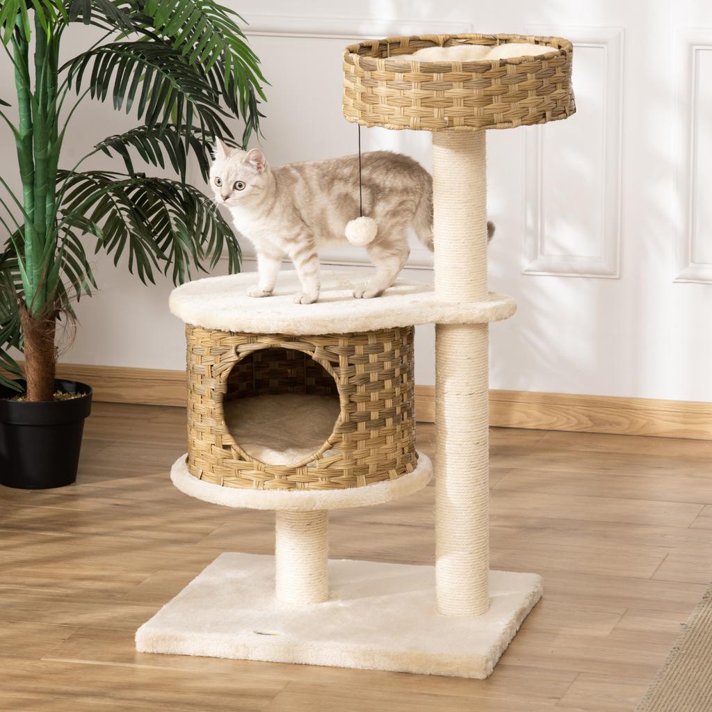 Cat Tree 95 Cm Cat Tower with Cave, Play Ball, Sisal Posts, Large Platform, Multi-Level Cat Scratching Tree, Climbing Tree, for Cats Under 5 Kg