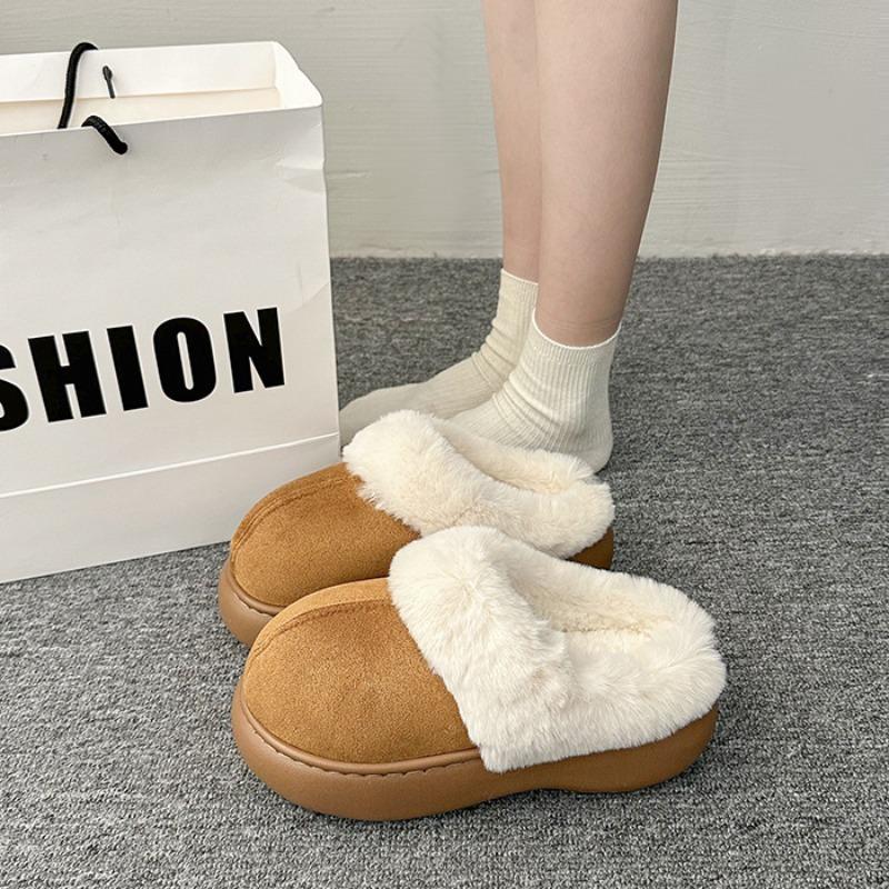 Women's Premium Textured Plush Slippers - Warm Winter Thick Bottom Heightened Home Slippers Casual Walking Indoor Shoes Snow Cotton Slippers