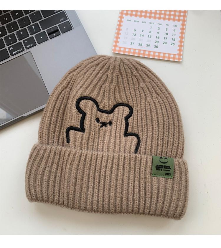 Deepsea Cute Bear Embroidered Knit Hat Korean Style Thickened Ear Protection Cold Hat For Women