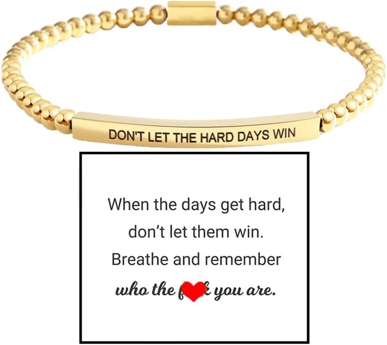 Dont Let The Hard Days Win Beaded Inspire Bracelet For Women Adjustable Black Obsidian Beads Stainless Steel Inspirational Gifts