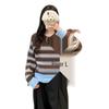 Forest Academy Style Women's Striped Cardigan - Single-Breasted Knitwear for Autumn/Winter