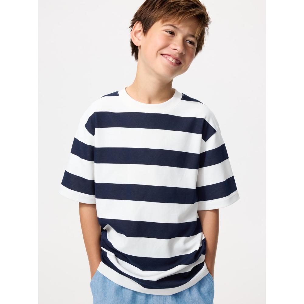 Uniqlo Camiseta de Gola Redonda Listrada de Algodão Japan Air Rhythm