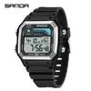 SANDA 6196 Relógio Digital Masculino Pulseira de Silicone Quadrado Eletrônico LED Alarme Contagem Regressiva Tempo Duplo À Prova d'Água Esportivo Casual
