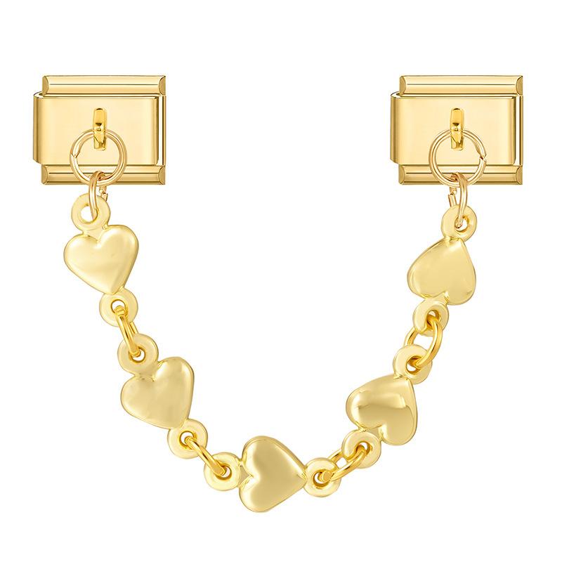 Stainless Steel Cherry Heart Star Gold Color Tassel Chain Italian Charm Links Fit 9Mm Bracelet Diy Making Jewelry Accessories