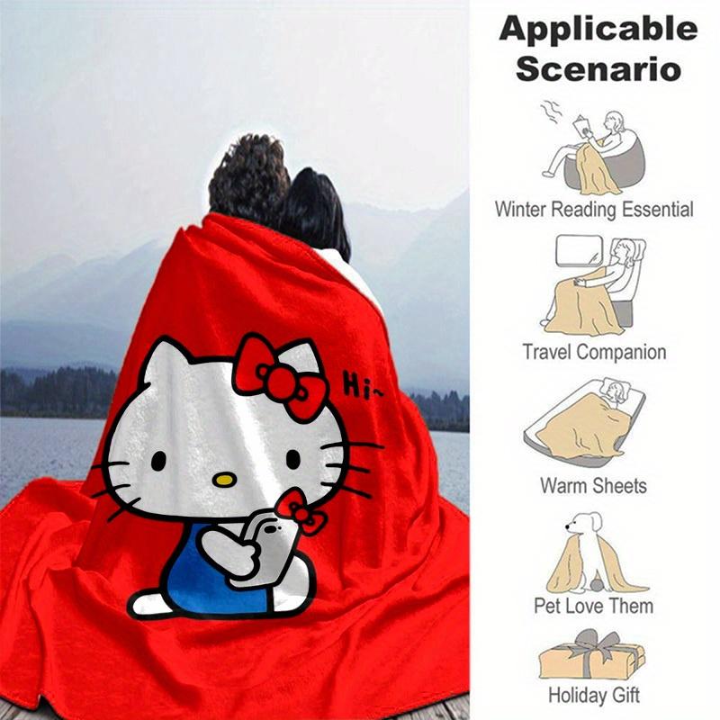 1pc. Hello Kitty Red Background Blanket - Cute Home Decor, Office Napkin, Outdoor Th