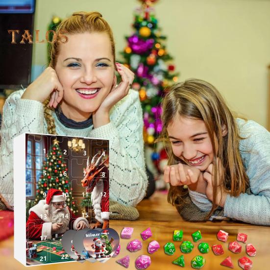 DND Dice Advent Calendar 2024 Acrylic Colorful Polyhedral Dice Set for Gamers Role Players 24 Days Christmas Countdown Calendar