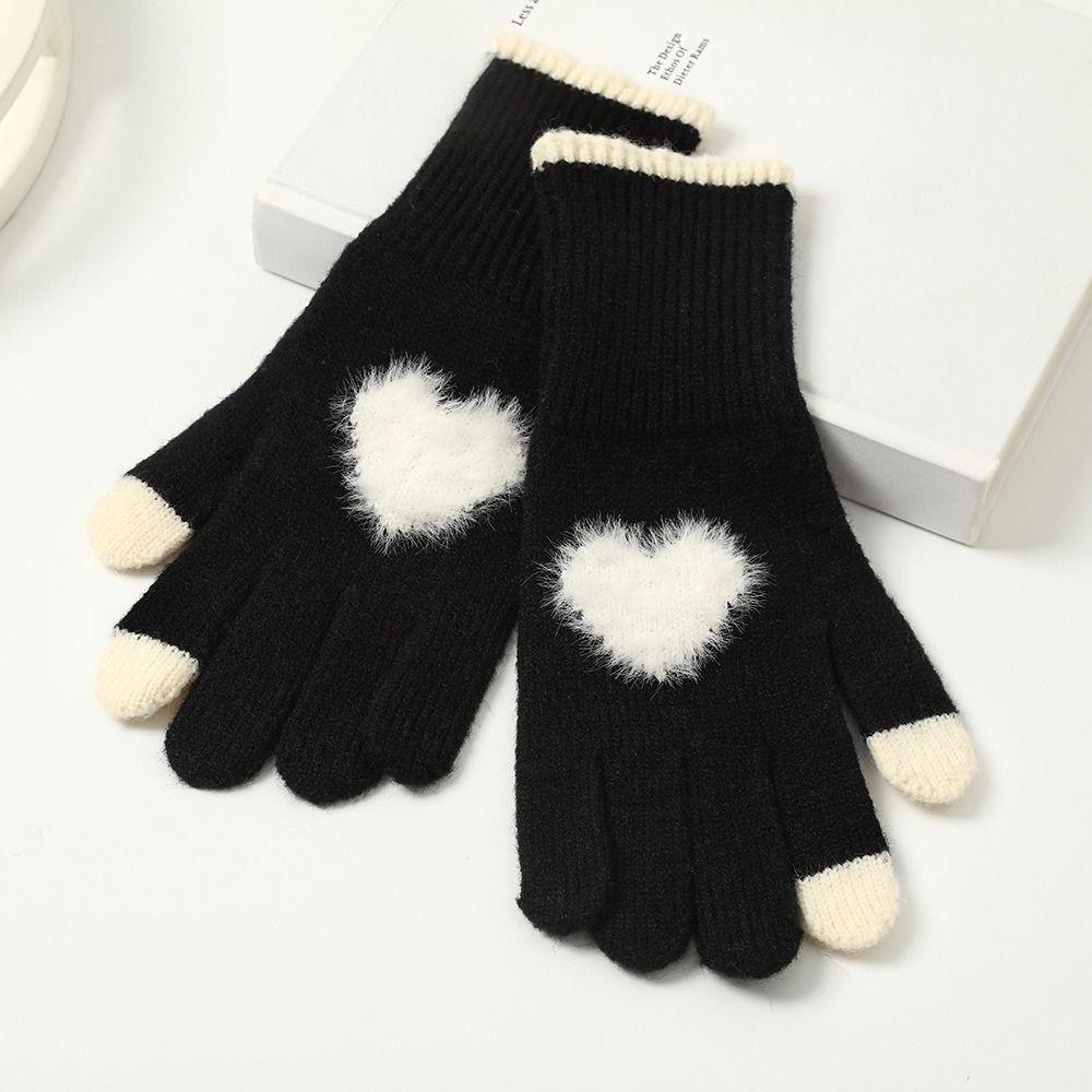 Cold Weather Korean Style Heart Gloves Touchscreen Thick Warm Knitted Gloves Coldproof Winter Mittens Autumn Winter