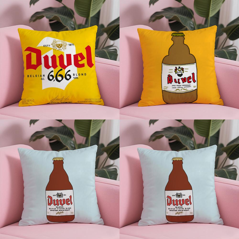 Coole Schützende D-Duvel Bier Kissenhülle Weicher Plüschstoff Beidseitig Bedruckte Kissenhülle Warme Winter-Sofakissenhülle