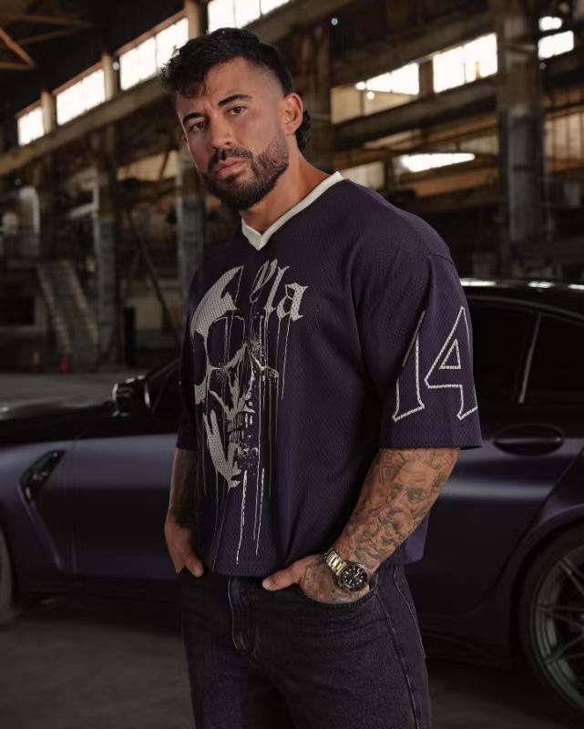 YOUNGLA Men's American Oversized Quick-Dry Mesh T-Shirt for Summer Sports & Fitness