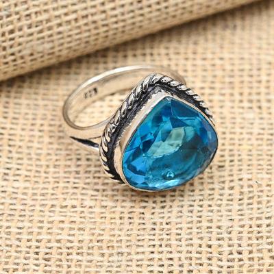 Blue Topaz Gemstone Handmade Jewelry 925 Solid Sterling Silver Ring Gift For Her