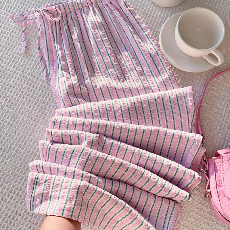 Women's Autumn Temperament Striped Casual Pants Elastic Waist Loose Casual Versatile Straight Pants