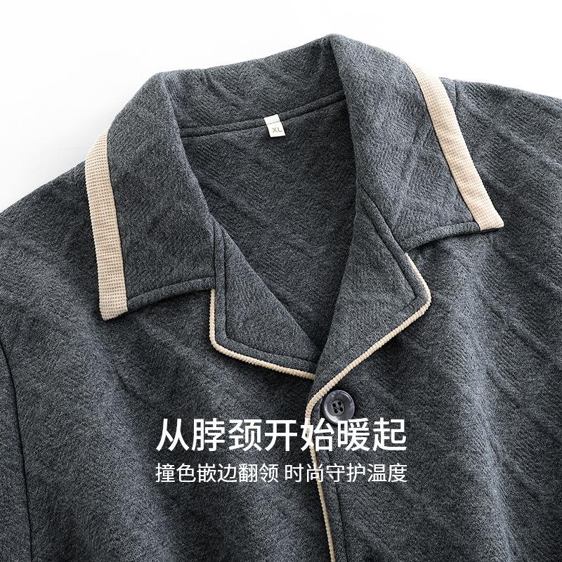 Pajamas Men'S Spring And Autumn Thickened Cotton Long Sleeve Autumn And Winter Air Cotton Padded Men'S Winter Interlayer Homewear