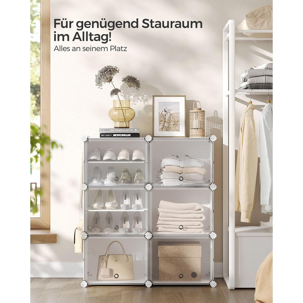 SONGMICS Verriegelbares Schuhregal-Schrank, 6-Fächer Modulare Aufbewahrungs-Organizer-Einheit, 30 x 40 x 30 cm pro Fach, mit Türen, Stahlrahmen