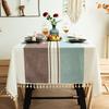Retro Cotton Linen Tablecloth with Tassel Lace Table Cover for Party Banquet Dining Tables, Patina, 140x200cm