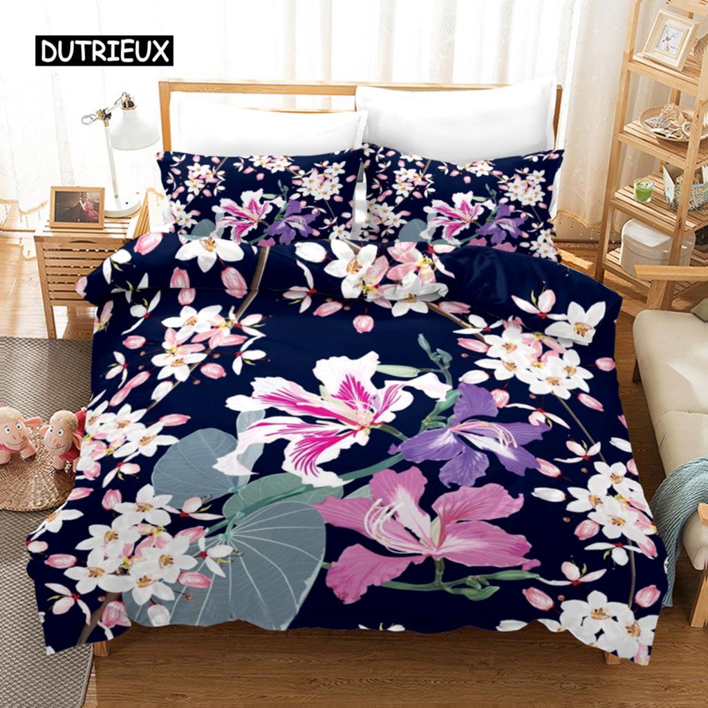 

Цветочный пододеяльник Весенний красочный узор с цветами Полуторный комплект постельного белья для детей, подростков, взрослых Микрофибра Двуспальный Квинсайз Кингсайз Пододеяльник EU single(135x200cm)