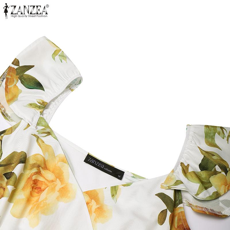 ZANZEA Vestido Casual de Mujer con Cuello en V, Manga Corta y Estampado Floral